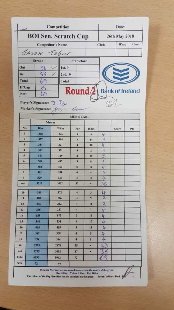 JasonScorecard Castletroy Golf Club, Limerick, Ireland